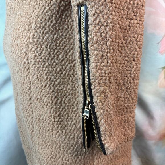 Calvin Klein Asymmetrical Zip Caramel Camel Wool Coat - Picture 5 of 7